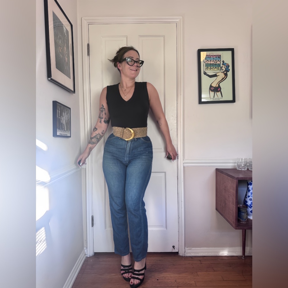 80s Vintage Oversized Leopard Print Belt with Gold Buckle